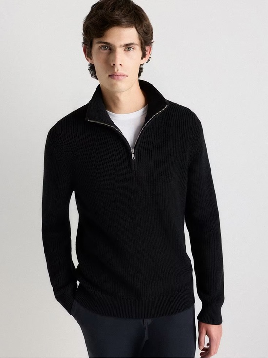 Quince Other - Quince Black Half-Zip Ribbed Sweater